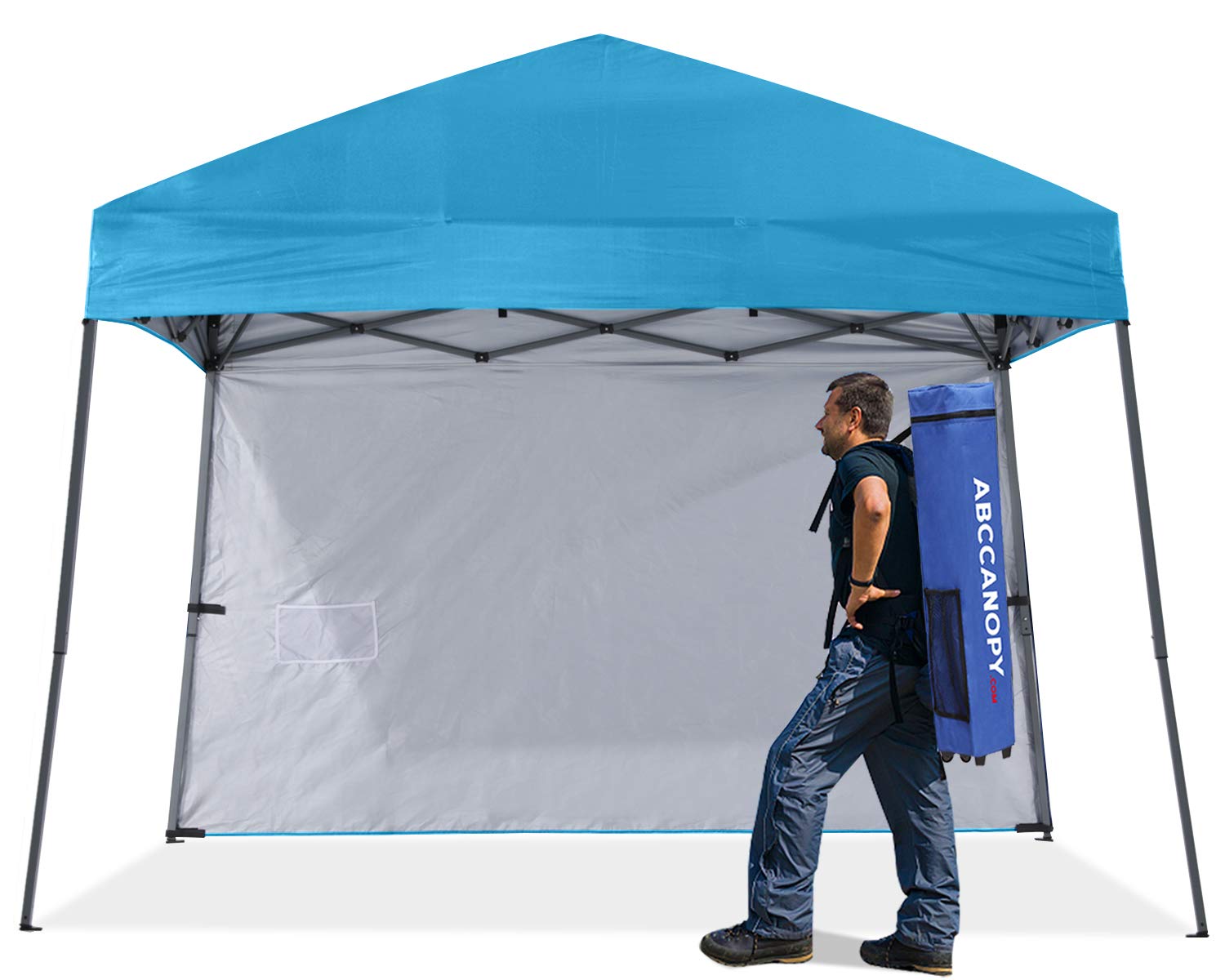 ABCCANOPY Outdoor Pop Up Canopy Beach Camping Canopy with 1 Sun Wall, Bonus Backpack Bag, Stakes and Ropes,Sky Blue