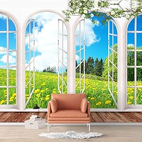 Wall Murals for Bedroom Vies from French Window Design Removable Wallpaper Peel and Stick Wall Stickers - 66x96 inches