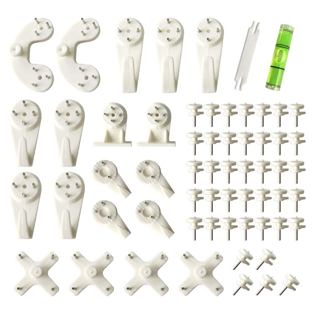 Non-Trace Picture Hook Kit,62pcs Plastic Invisible Traceless Hardwall Drywall Nail Set for Hanging Paintings,Wedding Photos,Mirror Wall Studs etc.