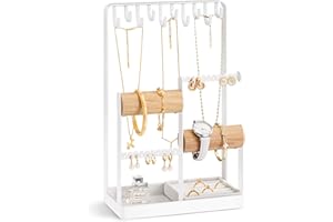 Lolalet Jewelry Holder Organizer, Aesthetic Jewelry Display Stand for Necklaces Bracelets Earrings Rings, Cute Room Décor for Teen Girls Women -White