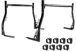 AA-Racks Model X33 Low-Profile Pickup Truck Ladder Racks with (8) Non-Drilling C-Clamps Steel Utility Two-bar Set Black