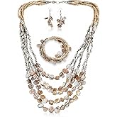 Costume Jewelry Sets for Women - Beaded Bracelet Earrings and Necklace Set - Handmade Seed Beads Vintage Summer Beach Boho Jewelry - Birthday Anniversary Valentines Day Gifts for Womens - 22 Inches