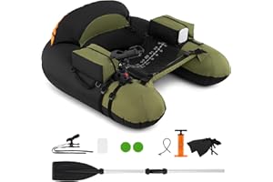 Goplus Inflatable Float Tube, Fishing Belly Boat w/Fish Ruler, Pump, Storage Bag, Adjustable Straps, 350LBS Load Capacity