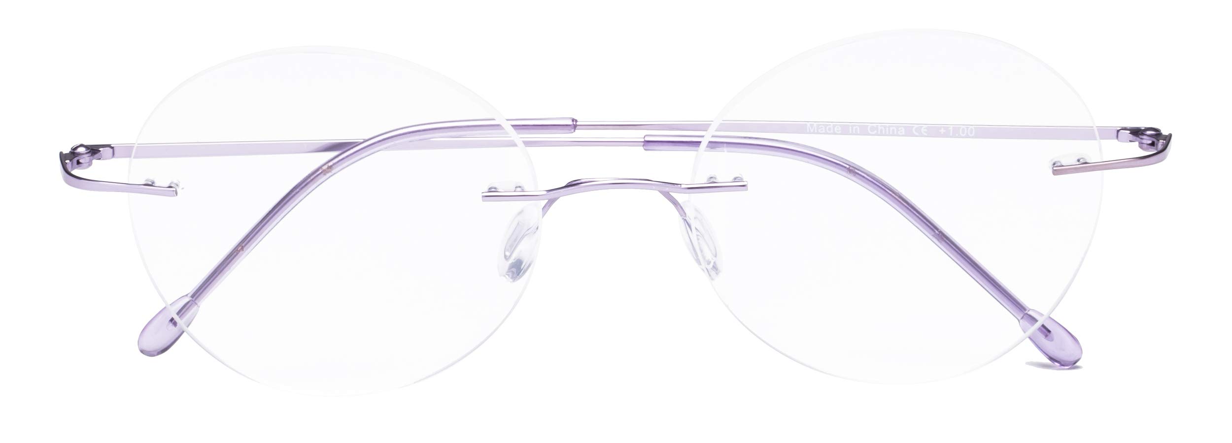 CessBlu Rimless Reading Glasses Round Readers for Men Women (Purple) +2.0