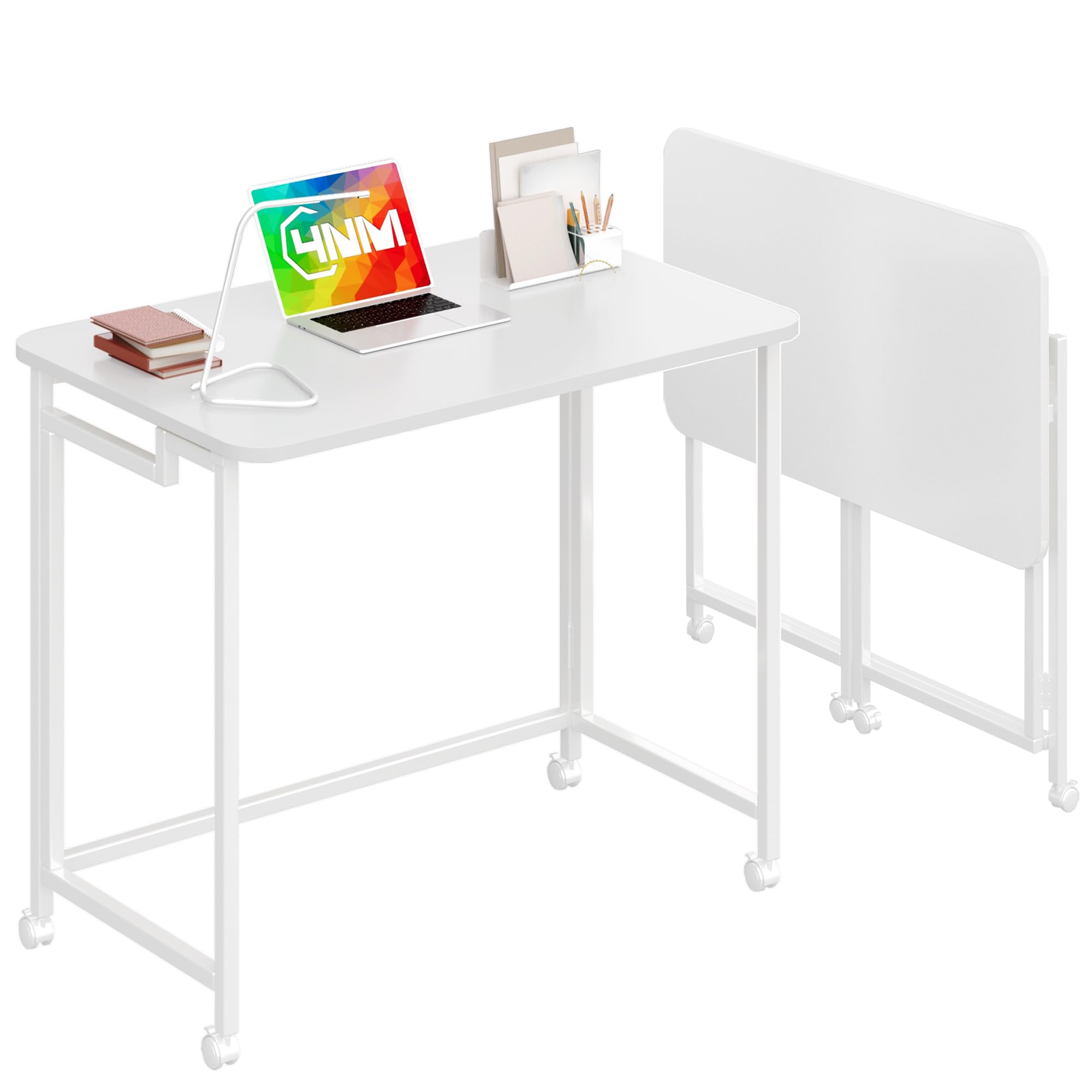 Photo 1 of ***picture for reference*** 4NM 27.5" Mobile Small Rolling Computer Desk, Folding Laptop Cart Table with Wheels, Portable Office Desk for Small Space Couch Bed - All White