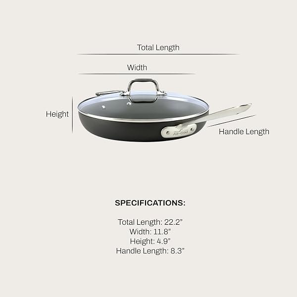 ALL-CLAD HA1 HARD ANODIZED NONSTICK FRY PAN 12 INCH INDUCTION OVEN BROILER SAFE 500F, LID SAFE 350F POTS AND PANS, COOKWARE BLACK