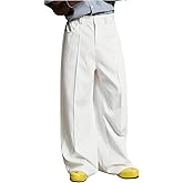 BEAUDRM Men's Y2K Baggy Dress Pants Pleated Wide Leg Suit Pants Work Office Slacks Trousers with Pocket