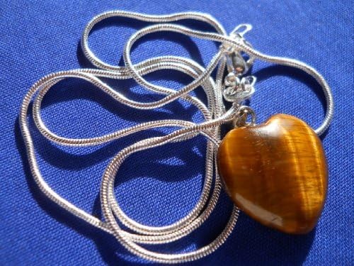 18 mm Tiger Eye Heart Pendant Sterling Silver Snake Chain Necklace 20"