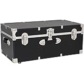 HomeStock Rustic Romance Heavy Duty 30" Under Bed College Storage Trunk with Lock, Latch Closure Type, 15.75" D x 30" W x 12.25" H, Ideal Camp Dorm Room Trunk Footlocker Black