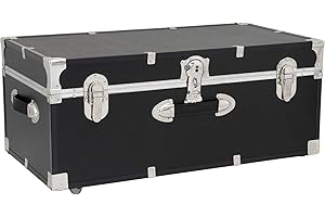 HomeStock Rustic Romance Heavy Duty 30" Under Bed College Storage Trunk with Lock, Latch Closure Type, 15.75" D x 30" W x 12.25" H, Ideal Camp Dorm Room Trunk Footlocker Black