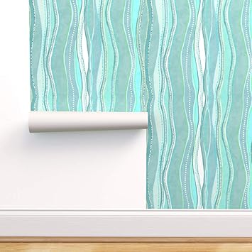 Spoonflower Peel And Stick Removable Wallpaper Dots Waves Aqua Sea Green White Modern Home Shapes Seaweed Aloha Ocean Marine Blue Turquoise Print Self Adhesive Wallpaper 12in X 24in Test Swatch Amazon Com