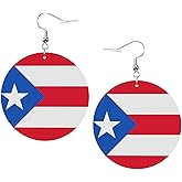 Puerto Rico Flag Faux Leather Earrings For Women Lightweight Round Dangle Earrings Gift