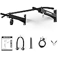 LIONSCOOL Multifunctional Wall Mounted Pull Up Bar with Pulley System, 48" and 16"/24" Multi-Grip Chin Up Bar, Cable Pulley Attachments Included, Perfect for Upper Body Workouts