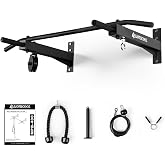 LIONSCOOL Multifunctional Wall Mounted Pull Up Bar with Pulley System, 48" and 16"/24" Multi-Grip Chin Up Bar, Cable Pulley Attachments Included, Perfect for Upper Body Workouts