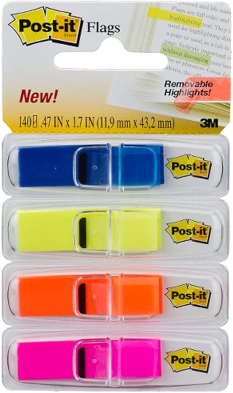 Marcador de Página Adesivo Post-it Flags Transparentes 4 Cores 11, 9 mm x 43, 2 mm - 140 folhas