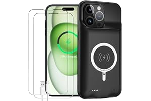 YINGYKJ Battery Case for iPhone 15 Pro, Full Encircle 10000mAh High Capacity Rechargeable Portable Charger Case Extended Battery Pack for iPhone 15 Pro(6.1 inch) Wireless Charging Case with Carplay-Black