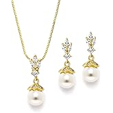 Mariell Ivory Pearl Necklace and Drop Earrings Bridal and Wedding Jewelry Set for Women, Brides, Bridesmaids or Mother of the Bride, Perfect Jewelry Gift for Women