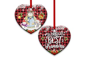 64HYDRO 2023 Christmas Ornaments, Christmas Tree Decorations - Family Snowman World Best Grandma ANLZ2306022Y - Heart Ceramic Ornament - Best Gifts for Christmas (Pack 1)