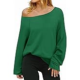 Fisoew Womens Off The Shoulder Tops Sweatshirts Lightweight Oversized Pullovers Long Sleeve Y2k Loose Fit Tunic Tops