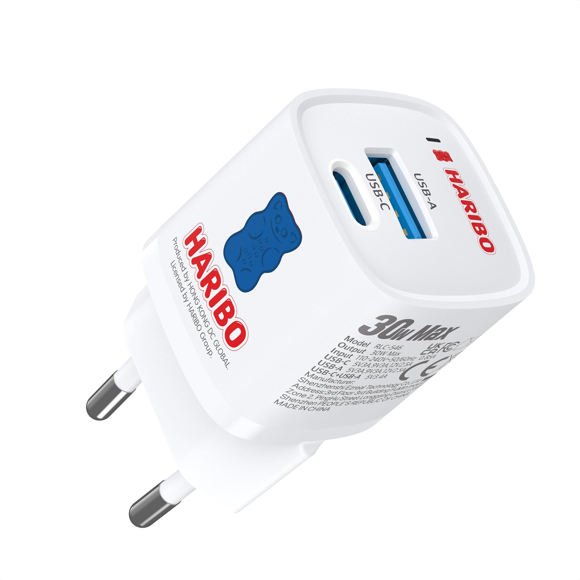 HARIBO USB C Ladegerät 30W, 2-Port GaN Netzteil USBC&USB Stecker PD Charger