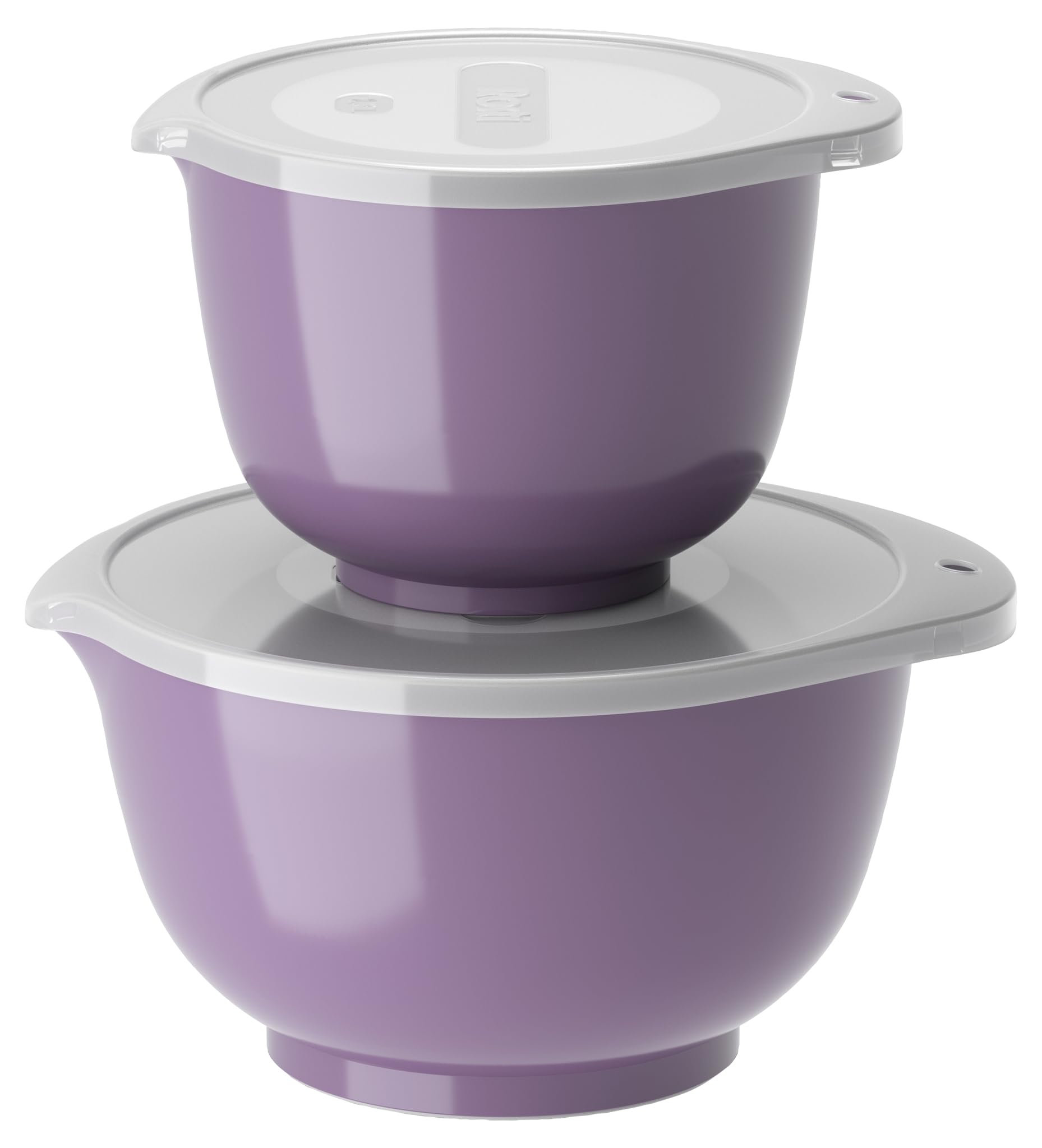 Rosti Margrethe Mixing Bowl Set, Set of 4 Mixing Bowls, 2 Mixing Bowls and 2 Lids, Recyclable Plastic, 1.5 Litre and 3 Litre, Lavender