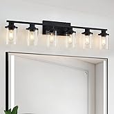 stambord 6 Light Matte Black Bathroom Vanity Light Fixtures with Clear Glass and Metal Base, Black Vanity Lights for Bathroom