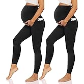 Happy.angel 2/3/4 Pack Maternity Leggings with Pockets Over the Belly, Womens Black Workout Yoga Pregnancy Pants