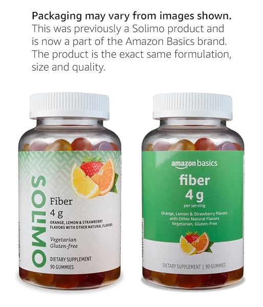AMAZON BASICS SOFT FIBER GUMMIES FOR DIGESTIVE HEALTH AND REGULARITY, ORANGE, LEMON & STRAWBERRY FLAVORS, 90 COUNT, PACK OF 1 (PREVIOUSLY SOLIMO)