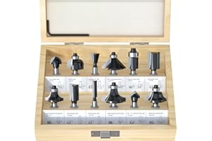 Fivepears 12 Pieces Tungsten Carbide Router Bit Set 1/4 Inch Shank for Beginners Woodworking, Include Straight, Dovetail, Chamfer, Cove, Flush Trim, Round Over, 90 V Grooving, Raised Panel Router Bit