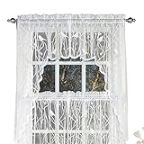 Collections Etc Lace Window Café Curtain Swags with Songbirds & Branches, White