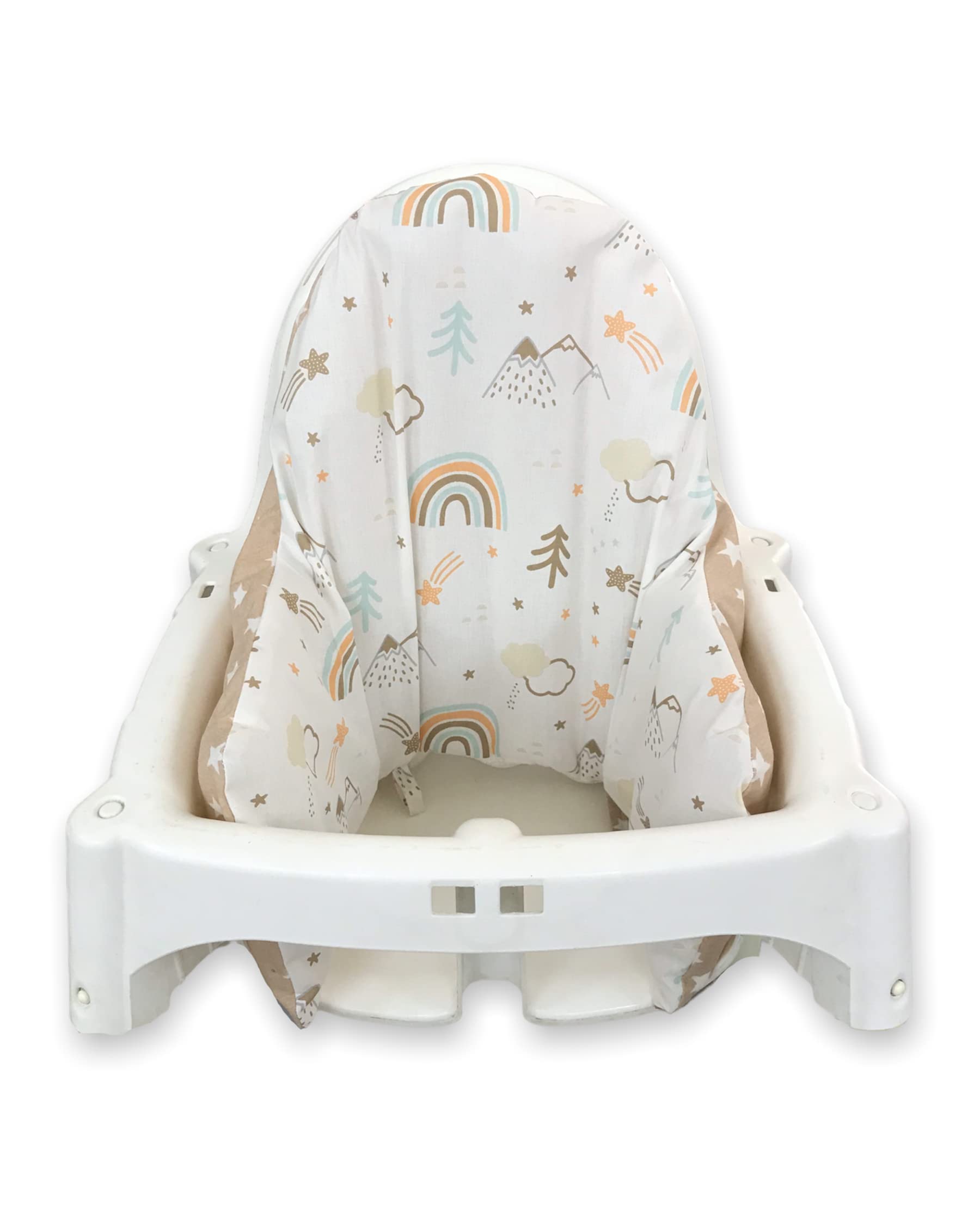 Cover– Washable & Reversible Cotton Cushion Cover for IKEA High Chair Accessories, Compatible with Antilop,Only Cover! (Brown Rainbow)