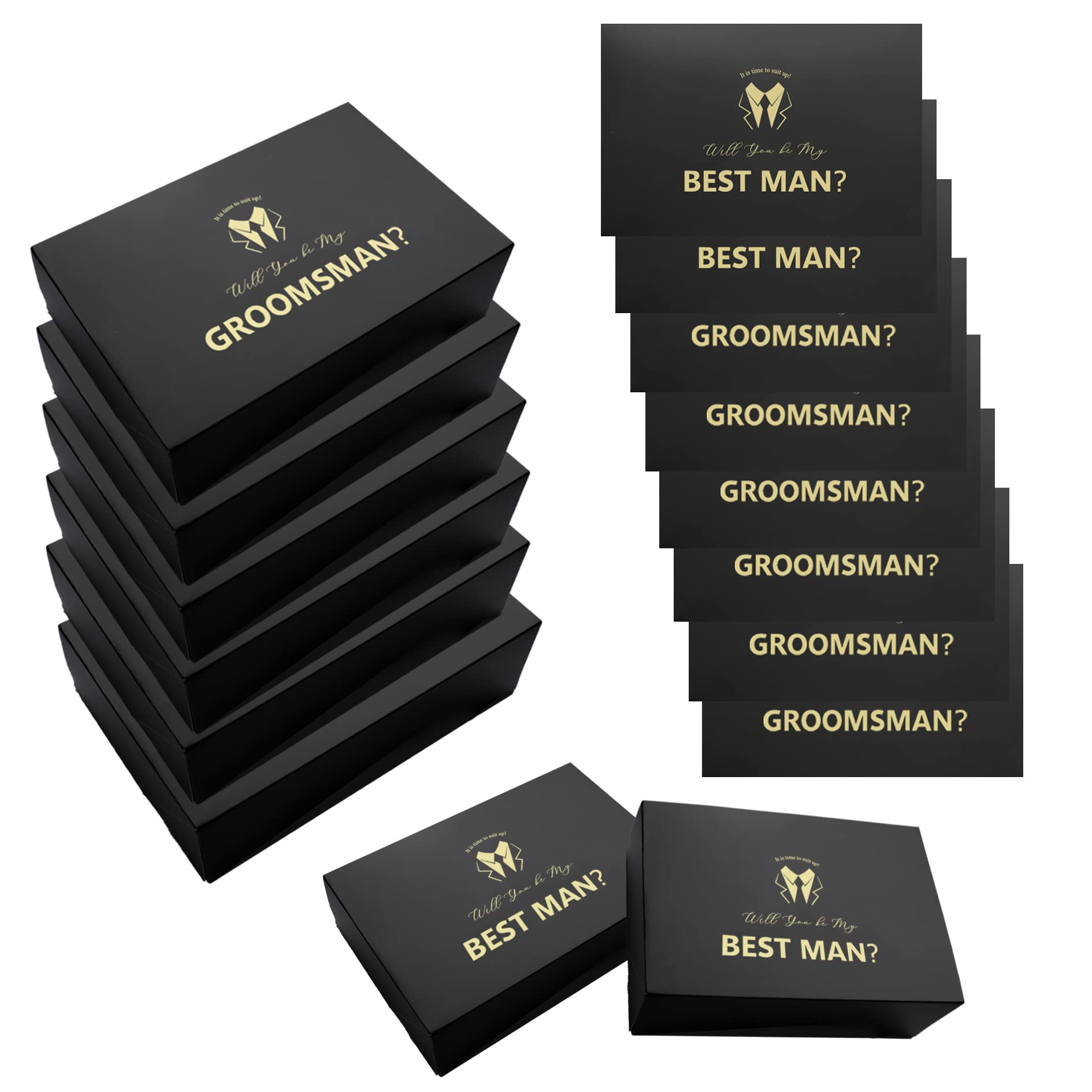 Lady&Home Groomsmen Proposal Box 8 Packs Groomsman Gifts Box Groomsman and Best Man Proposal Gfit Box Set for Bachelor Party(Black-Bold)
