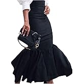GORGLITTER Women's Ruffle Bodycon Maxi Skirts Fishtail High Waisted Pencil Long Going Out Skirts