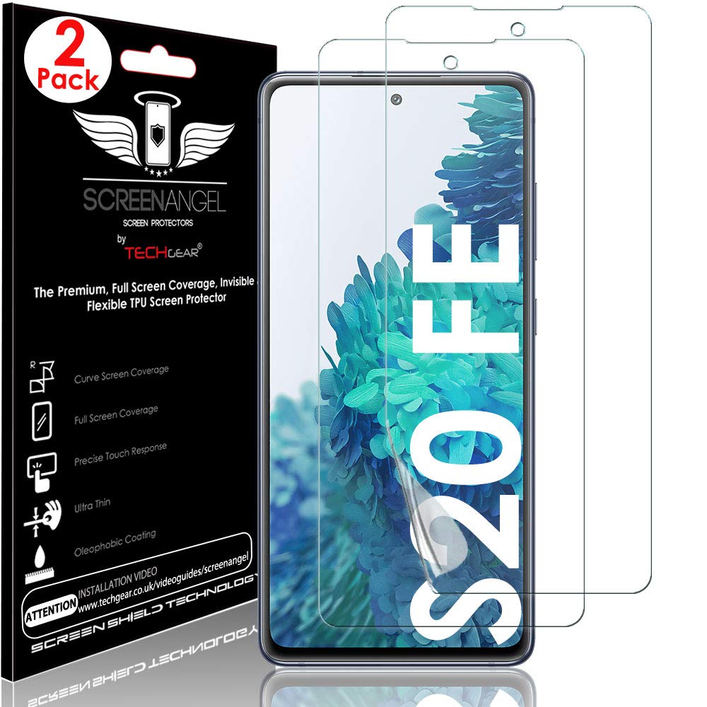 TECHGEAR [2 Pack Screen Protector fits Samsung Galaxy S20 FE [Screen Angel Edition] [In-Display FingerID Support] [Case Friendly] [Bubble Free] [FULL Screen Coverage] HD Clear Flexible TPU Film