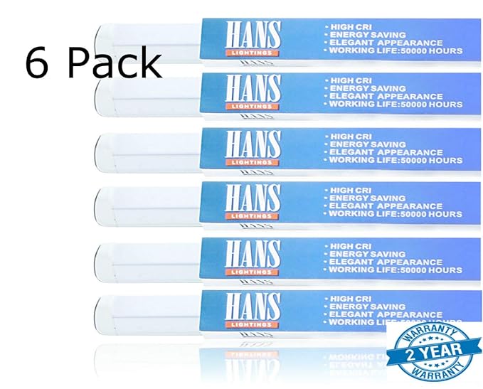 Hans Lighting LED Tube Light 20-Watt Ceiling Fixture, 4 Feet (6 Pack, Cool White)