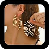 Erimberate Bohemian Spiral Hoop Dangle Earrings Gold Round Spiral Drop Earring Large Hollow Twisted Swirl Earring Ethnic Metal Swirl Hoop Earrings Jewelry for Women