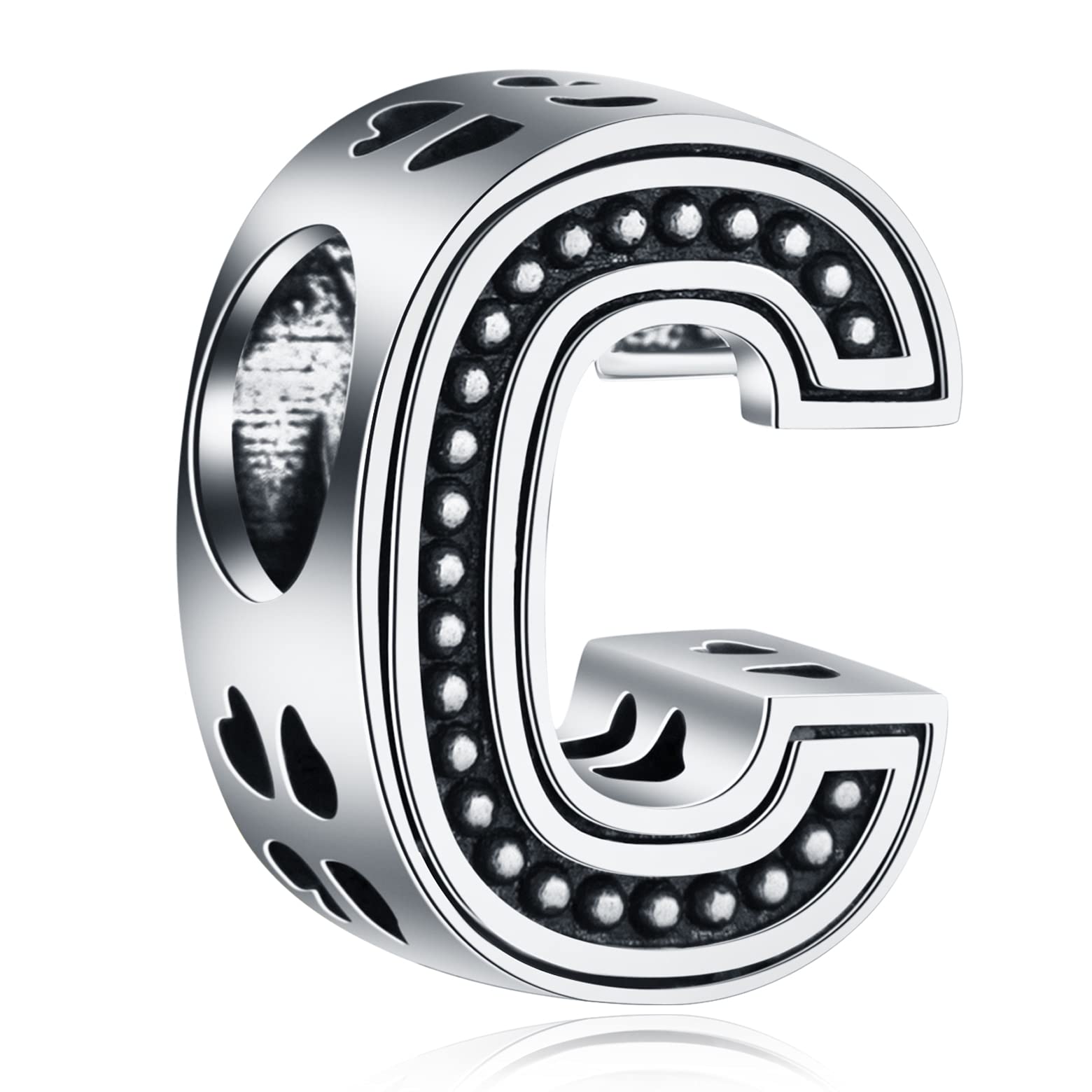 Letter C Charms, Initial C Alphabet Beads in Vintage 925 Sterling Silver, fits Pandora Women Charm Bracelet, Gift for Christmas/Cousin/Couple