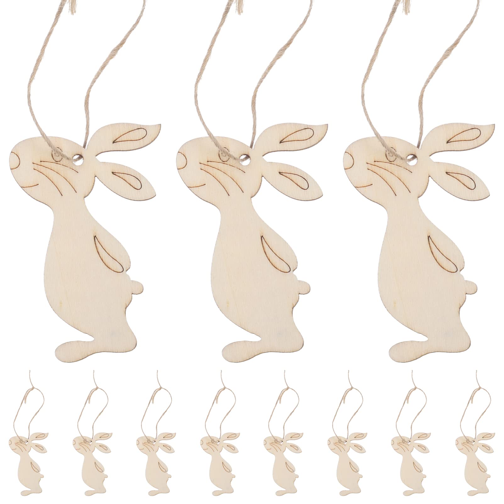 Amosfun 20PCS Easter Wooden Hanging Ornaments Wooden Standing Rabbit Hanging Tags Chips for Easter Craft Decortaion