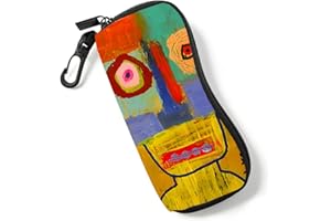 Abstract Facial Pattern Glasses Case, Soft Case Ultra Light Neoprene Eyeglass Case with Belt Clip, Portable Reading Glasses P
