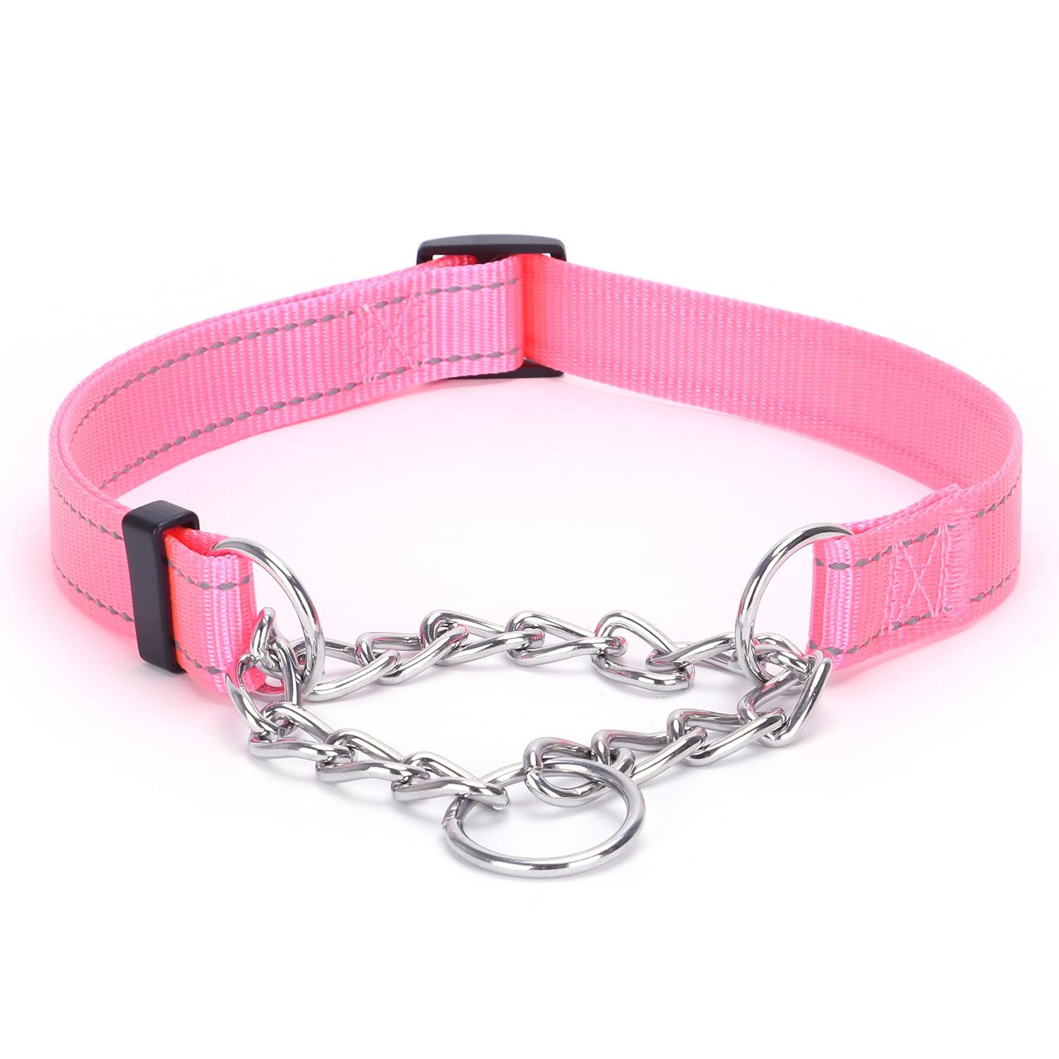 haoyueer Martingale Dog Collar, Stainless Steel Chain, Martingale Collar with Reflective, Adjustable for Medium Large Dogs (Pink, L)