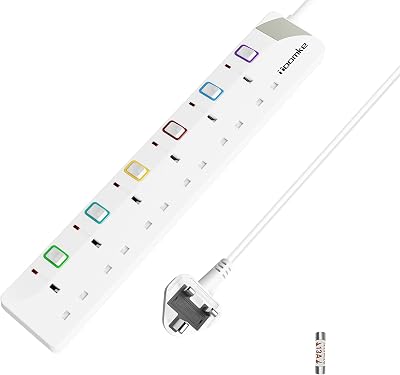 toomke 6 Way Extension Lead with Individual Switches 1.5M UK Plug 13A 3250W