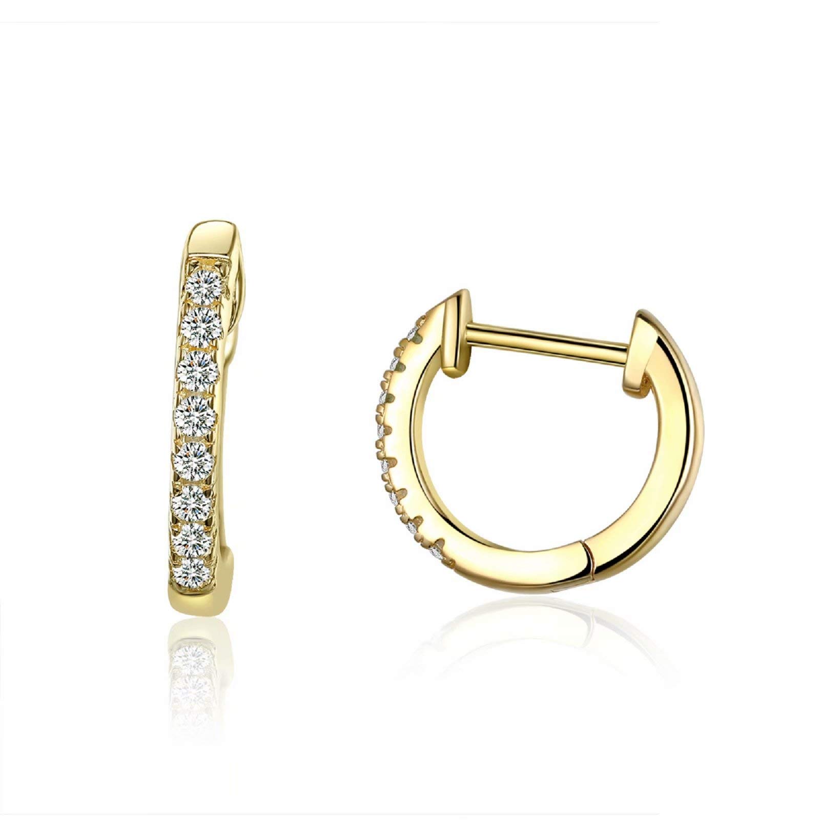 Qings Gold Plated Zircon Tiny Huggie Hoop Earrings 925 Sterling Silver Fashion Trend Earrings as Gift for Girlfriends