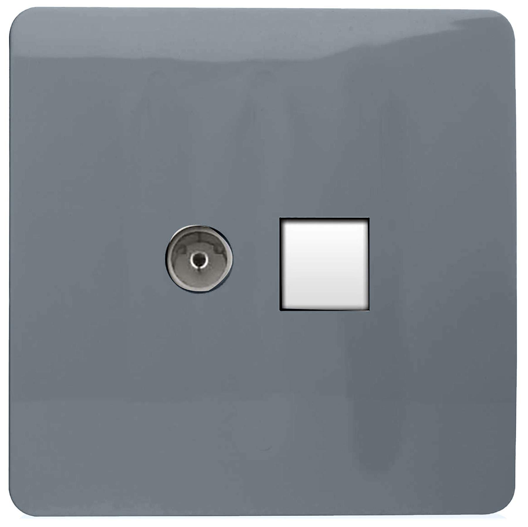Trendi Modern Glossy Tactile TV Co-axial Socket+RJ45 Cat 5e&Cat 6 PC Ethernet Socket Warm Grey