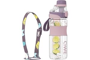 QWE Sports Water Bottle Large Capacity with Carry Handle,double drinking,high-capacity,600ml/20oz,Heat-resisting,Reusable,BPA-Free,Perfect for Travel, School, Outdoors, Cycling and Gym (Purple)
