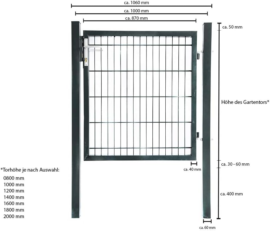 Gartentor Verschiedene Hohen Inkl Schloss Und Schlusseln 0 8 M Moosgrun Home Deluxe Hochwertigem Griff Flugeltore