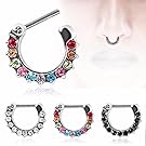 Septum Ring Clicker 316L Surgical Steel CZ Gemmed Septum Clicker 16g 14g