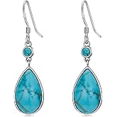 BETHZA Pear Shaped Natural Turquoise Earrings 925 Sterling Silver Turquoise Drop Dangle Earrings Jewelry Gifts for Women