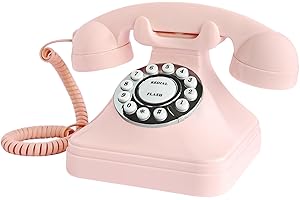 TelPal Corded Pink Retro Landline Home Phone, Basic Pink Decorative Analog Telephone Set, Senior Phone for Home/Office/Hotel