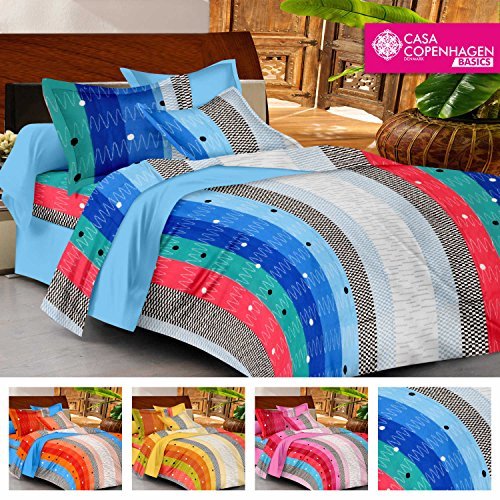 Casa basics ezy collection blue shades striped cotton bedsheet wi…