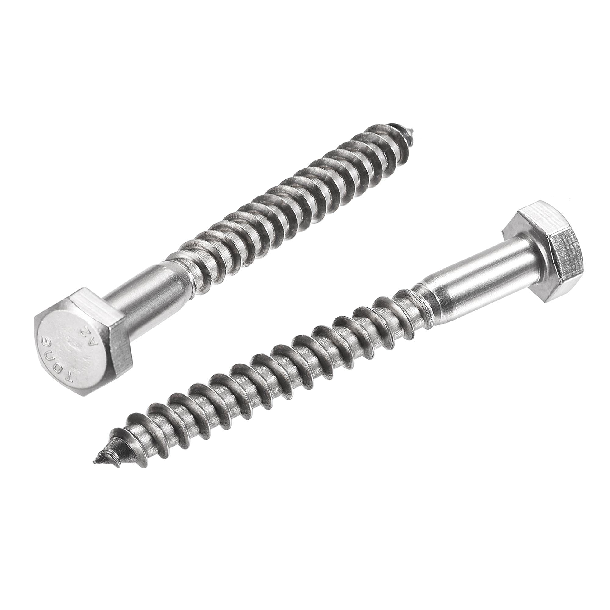 sourcing map Hex Lag Screws, M8 x 80mm 304 Stainless Steel Half Thread Self-Tapping Bolts for Wood Screw 10Pcs